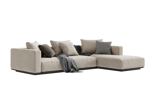 Isolated sofa on a transparent background. Furniture for collages, graphics designs, and presentations.
