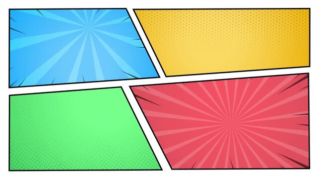 Colorful comic style animation background. Retro pop art cartoon design background. Perfect for pop art intros, funny promo videos, and energetic motion graphics.