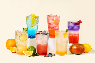 Fruit lemonades against a light beige background