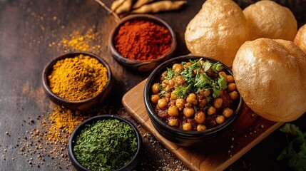 A flavorful and vibrant dish featuring chickpeas, herbs, spices, and puffed breads. A culinary adventure for the senses, celebrating the diversity and richness of global cuisine.