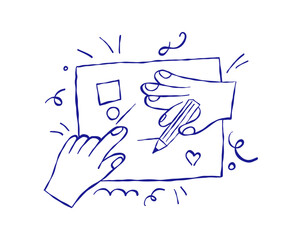 Vector logo design template and graphic element for advertising, branding, posters and banners, hand holding pencil