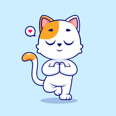 Cute Cat Meditation Yoga Cartoon