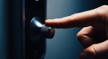 An individual's index finger confidently engages with the lock's mechanism, embodying the act of access and security.