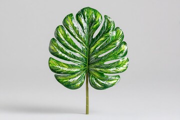 Exotic Monstera Leaf Glossy Green Splendor on White.