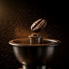 Coffee Bean Grinding Process Captured in Motion.