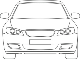 Front view of a modern car outline illustration on a white background design