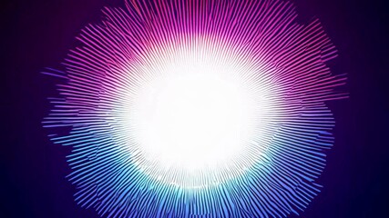 Abstract Neon Digital Audio Sunburst. Glowing pink and blue sound wave circle animation for music videos. - Powered by Adobe