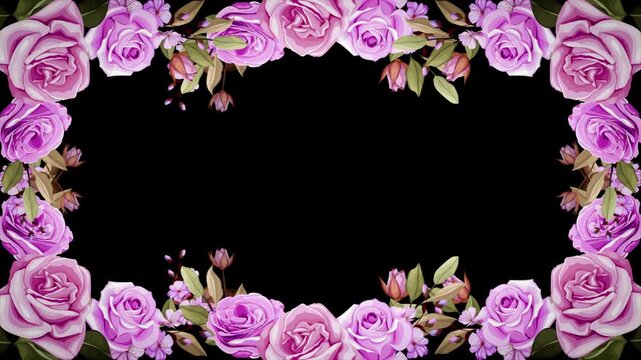Seamless Horizontal Rose Flower Border Animation Alpha Channel Transparent