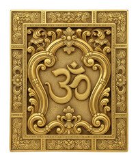 Intricately Carved Golden Om Symbol In Floral Indian Frame For Luxury Spiritual Decor And Meditation Artwork