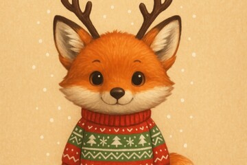 Naklejka premium Cute festive fox illustration