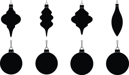 Elegant black Christmas ornament silhouettes featuring classic round and vintage shapes for holiday decoration, festive design elements, winter celebration graphics © kulsum creatives