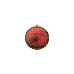 Antique red circular pendant with intricate gold details isolated on transparent background