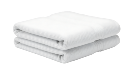 A neatly folded white towel, isolated on transparent background, showcasing its soft texture and clean appearance for bathroom or spa use