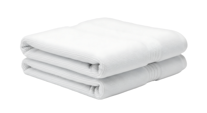 A neatly folded white towel, isolated on transparent background, showcasing its soft texture and clean appearance for bathroom or spa use