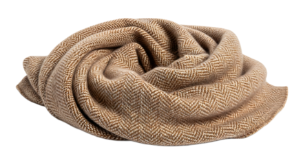 Beige herringbone scarf isolated on transparent background, a cozy and stylish accessory for warmth and fashion, perfect for autumn and winter seasons