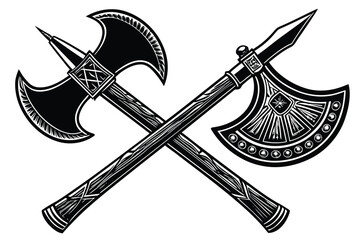 Two crossed battle axes silhouette with ornate handles