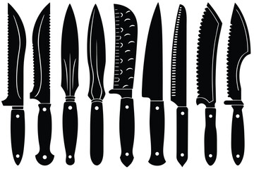 Collection of kitchen and utility knives silhouette