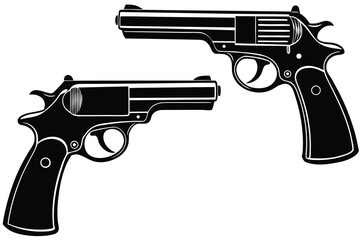 Two revolver pistols silhouette
