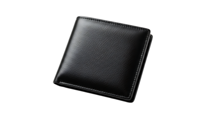 Black leather wallet isolated on transparent background, a classic and essential accessory for carrying cards, cash, and identification with style