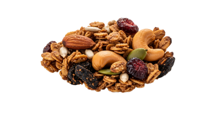 Nutritious granola cluster with dried fruit and seeds isolated on transparent background, a wholesome and satisfying snack for a balanced diet