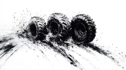 Abstract impression of heavy tires marks against a pristine white canvas