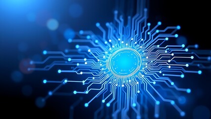 cynic. Glowing blue and white circuit patterns on a dark background, abstract tech concept. symbolizing technological progress and responsible innovation.