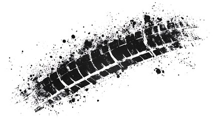 Monochrome Impression of a Tire Tread with Texture Splatters on White Surface
