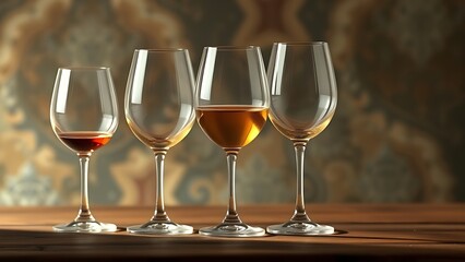 decade. Artistic visualization of wine glasses becoming more fragile with each decade marker, balancing enjoyment and health, bar promotions.