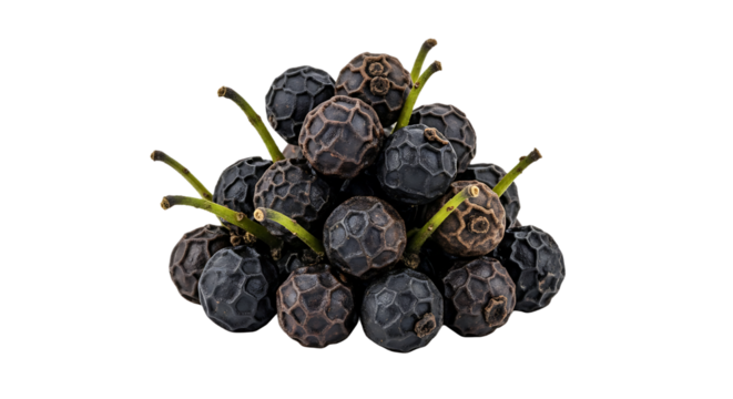 Pile of black peppercorns isolated on transparent background, showcasing the dried berries of the piper nigrum plant, commonly used as a spice