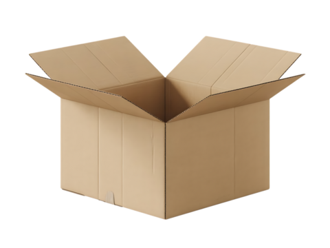 Open cardboard box isolated on transparent background