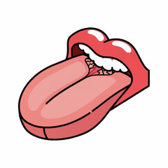 Cartoon mouth with tongue sticking out showing expression of taste.