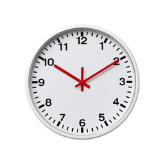 White clock with red hands showing the time isolated on transparent background
