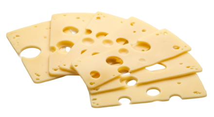 A stack of swiss cheese slices with holes, isolated on transparent background, a tasty and versatile ingredient for various culinary creations
