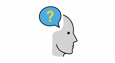 Minimalist icon of a head with a question mark. Thinking, confusion, and problem-solving concept. Flat design vector illustration