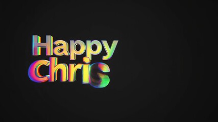 Animated "Happy Christmas" Text with Rainbow Light Streaks on Black Background - Powered by Adobe