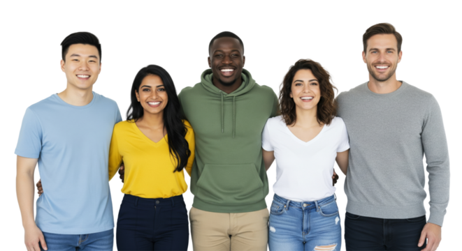Group of different people standing together in casually outfit isolated on white or transparent background - Powered by Adobe