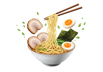 Delicious Ramen Bowl with Chopsticks and Toppings, Appetizing Food Illustration