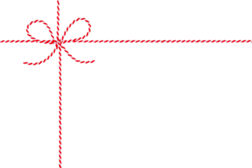 Red and White String Rope with Crossed Bow Isolated on White and Png Transparent Background, Clipping Path Included