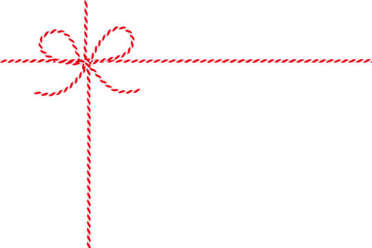Red and White String Rope with Crossed Bow Isolated on White and Png Transparent Background, Clipping Path Included