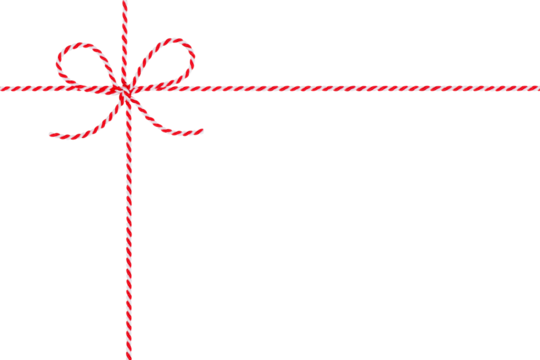 Red and White String Rope with Crossed Bow Isolated on White and Png Transparent Background, Clipping Path Included