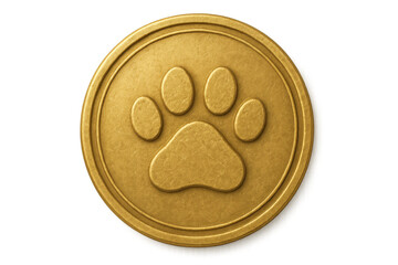 Gold animal paw print coin illustrating pet care, veterinary services, animal welfare, and rescue initiatives