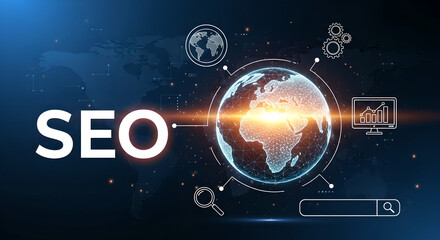 SEO Digital Marketing Global Network Technology Blue Copy Space