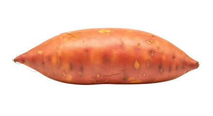 A single sweet potato isolated on transparent background, showcasing its vibrant orange skin and unique shape, perfect for healthy eating concepts