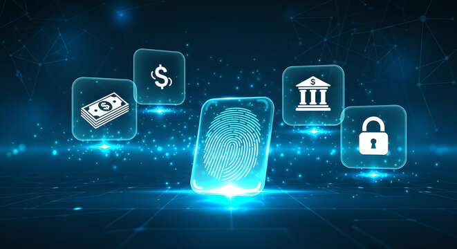 Fingerprint Security Digital Banking Finance Protection Biometric Technology Blue Copy Space