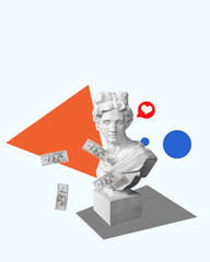  Low poly moden greek statue isolated on free grey background - modern polygon culture style wallpaper.