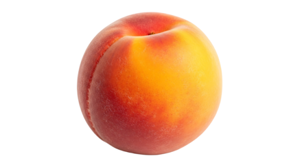 A single, whole ripe peach, isolated on transparent background, showcasing its smooth skin, vibrant colors, and natural beauty