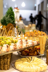 Catering buffet in Northern Italy characterized by presence of typical products like cottage cheese, lard, anchovies and salami.