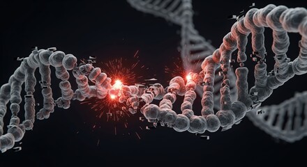 Abstract Visualization of DNA Structure with Glowing Elements and Scientific Background
