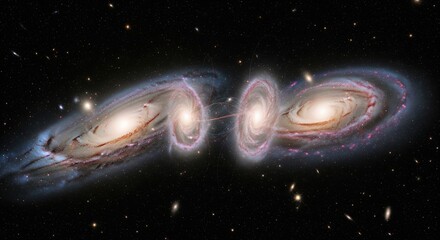 Stunning View of Two Spiral Galaxies in a Cosmic Dance with Bright Stars and Dark Space