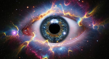 Cosmic Eye with Colorful Nebula and Stars in a Mystical Space Background